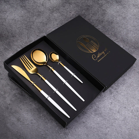 Stylish Deluxe Stainless Steel Knife Fork Spoon Teaspoon Kitchen Cutlery 4pc/Set