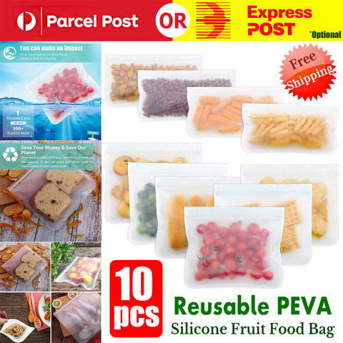 10Pcs EVA Silicone Food Storage Bags Reusable Snack Zip Lock Pouch Fresh Sealer