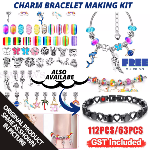 Beads Jewellery Charms Pendant Set DIY Craft Kids Girls Gift Bracelet Making Kit