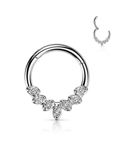 Surgical Steel 16g CZ Hinged Ring Clicker Nose Ear Tragus Septum Piercing 1pc