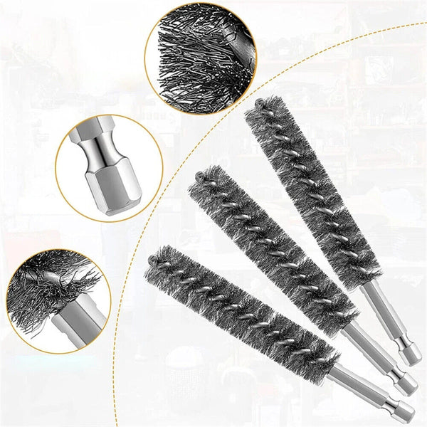 Stainless Steel Wire Brush Bore Cleaning Brush 1/4" Shank For Drill Power Tool