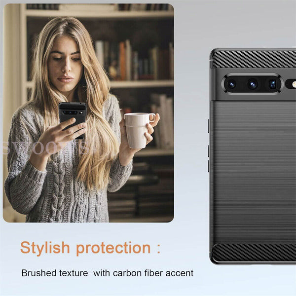 Shockproof Carbon Fiber Heavy Duty Cover For Google Pixel 8 7 Pro Case + Film