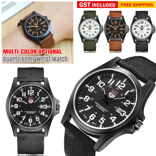 1/2x Mens Date Stainless Steel Military Sports Analog Quartz Army Wrist Watch