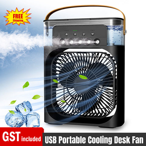 Mini Mist Aircon Travel Small Quiet LED ICE Water USB Portable Cooling Desk Fan