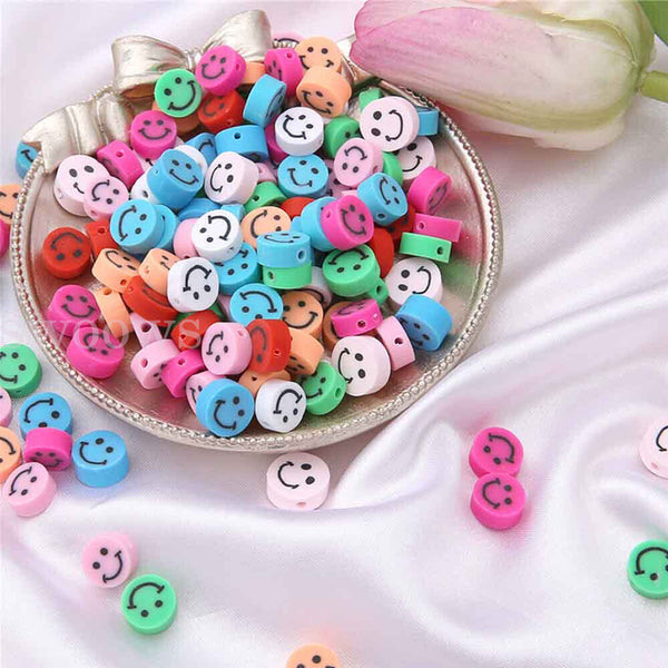 50pcs 10mm Smiley Face Pony Beads Polymer Clay Fun Mix DIY Jewellery Spacer AU