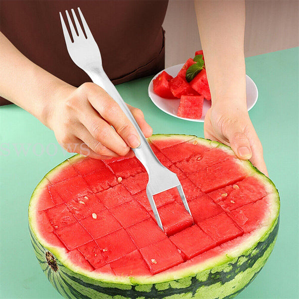 1-2 Watermelon Slicer Cutter, 2-in-1 Fork Stainless Steel Fruit Cutting Artifact