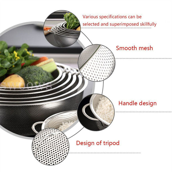 Stainless Steel Fine Mesh Strainer Colander Food Rice Vegetable Fruits Sieve