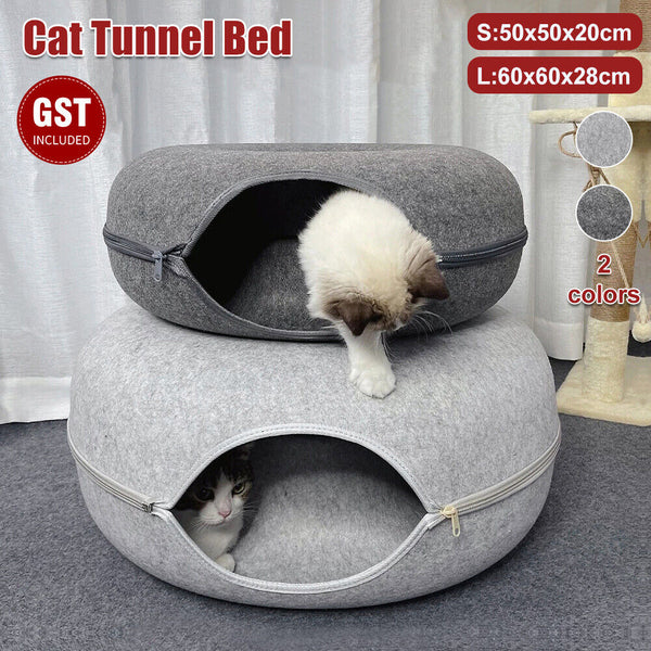 Cat Tunnel Bed Felt Pet Puppy Nest Cave House Round Donut Washable Detachable