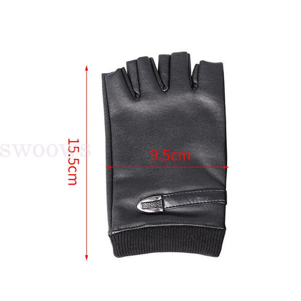 Mens Motorcycle Fingerless Leather Half Finger Driving Biker Black Gloves