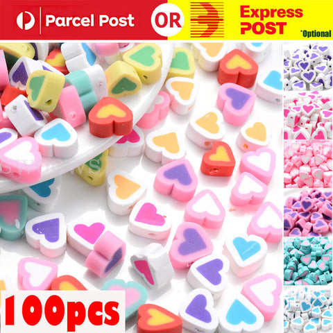 MULTI Heart Beads Pony Polymer Clay 10mm 100pc Fun Mix DIY Jewellery Spacer FREE