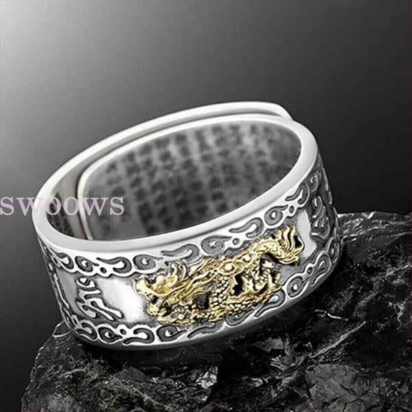 NEW Feng Shui Pixiu Mani Mantra Protection Wealth Quality Lucky Adjustable Ring