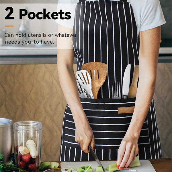 Adjustable Apron Hanging Neck Cooking Kitchen Baking Bar BBQ Chefs 2 Pockets AU