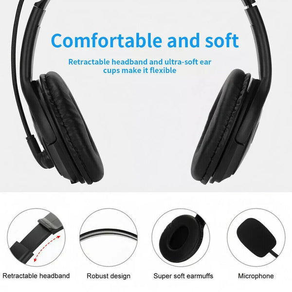 USB Wired Headphone Headset Noise Cancelling With Microphone ForComputer Laptop~