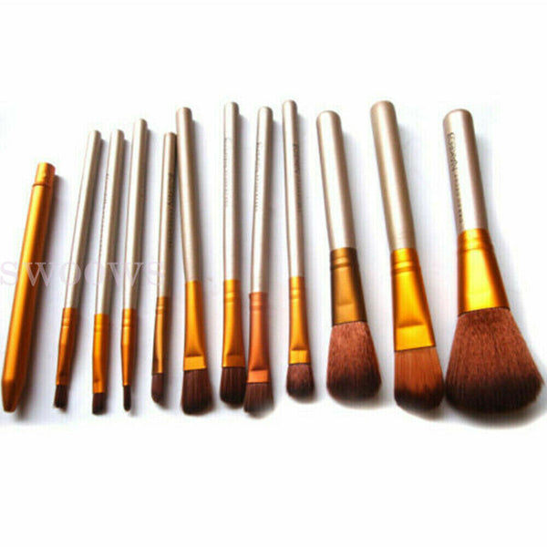 PROFESSIONAL Makeup Brush Set Cosmetic Complete Tools Powder Golden + Case 12PCs