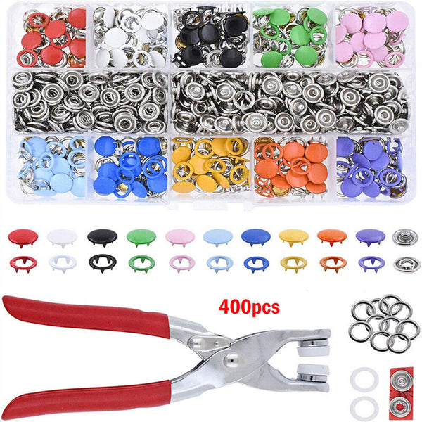 400Pcs Press Studs Snap Button Fastener With Plier Tool Kit Clothing DIY Buttons