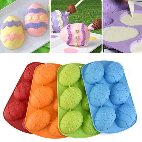 6 Cavity Silicone Eggs Shaped Mould 3D Easter Chocolate Baking Dessert Cake Mold