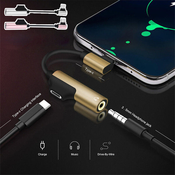 NEW 2 In 1 Type-C To 3.5mm And Charger Headphone AUX Audio Jack