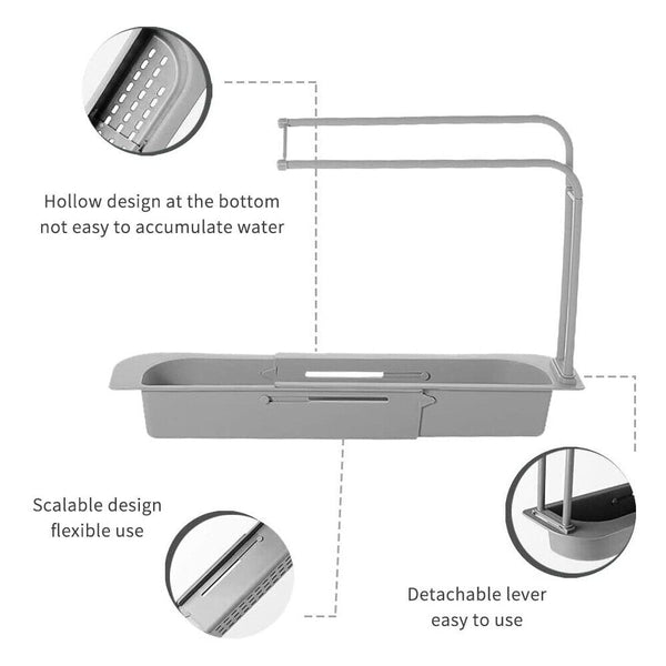 Telescopic Sink Rack Storage Holder Kitchen Expandable Drain Basket Organizer