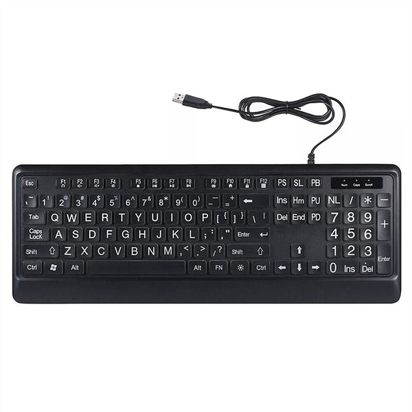 104Key Large Print USB Interface Multimedia Wired Keyboard LED Backlit for Elder