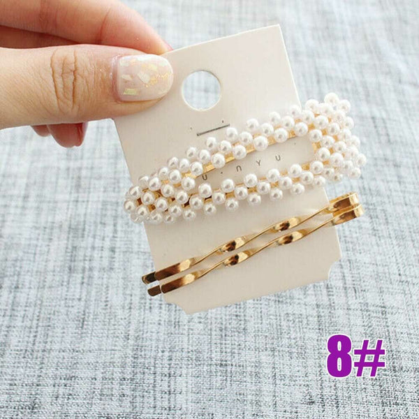 3pcs/set Rhinestone Pearl Hair Clips Flower Hair Pins Barrette Hair Accessories