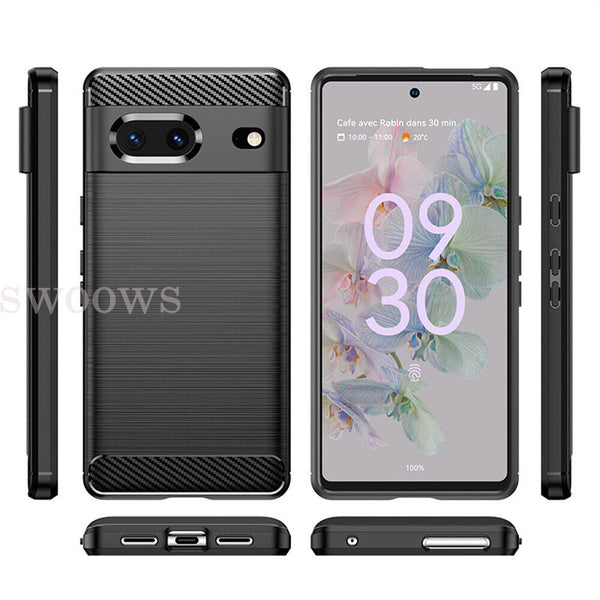 Shockproof Carbon Fiber Heavy Duty Cover For Google Pixel 8 7 Pro Case + Film