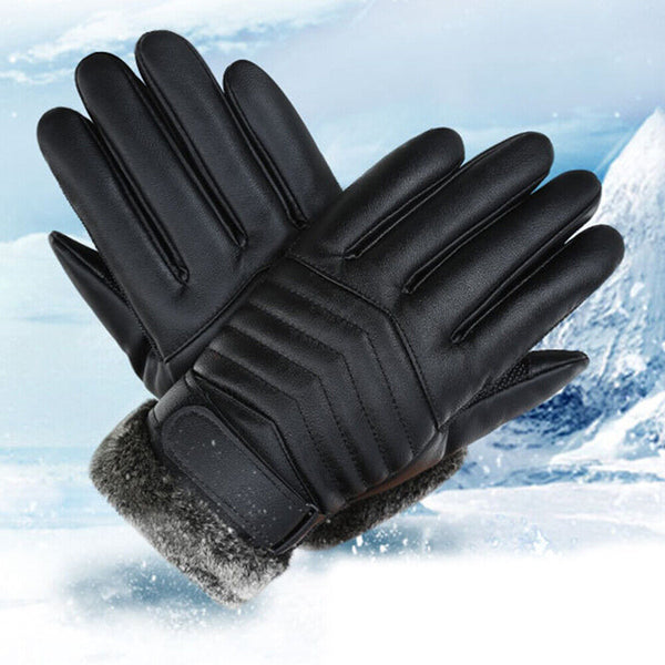 1/2 Winter Warm PU Leather Wool Wrist Gloves Touch Screen Full Finger Fur Mitten