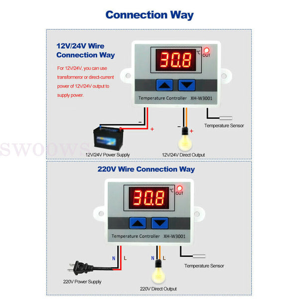 Digital LED Temperature Controller Thermostat Control Switch W/ Waterproof Probe