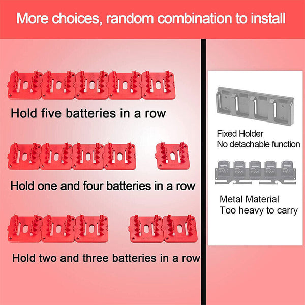 UP20x Battery Mounts Storage Holder Rack For Milwaukee M18 18V Tool Battery Red