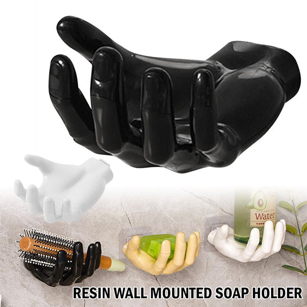 1/2x Resin Wall Mounted Soap Holder Rack Adhesive Hand Shape Storage Holder