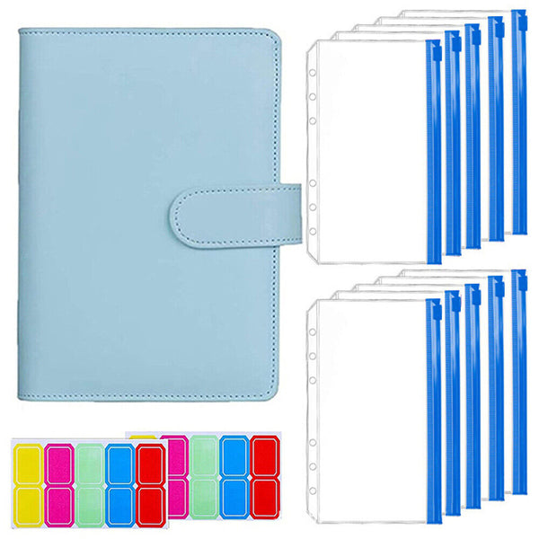 A6 PU Leather Binder Cover Binder Pockets Cash Envelope Wallet Planner Notebooks