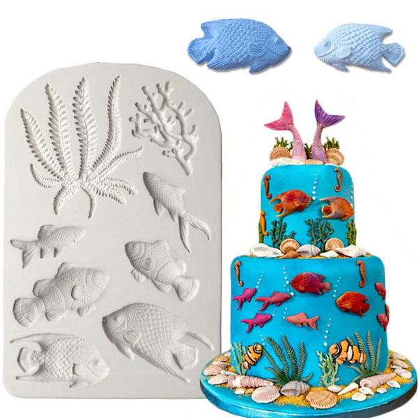 3x Sea Fish Coral Silicone Fondant Cake Decorating Mold Sugarcraft Icing Mould