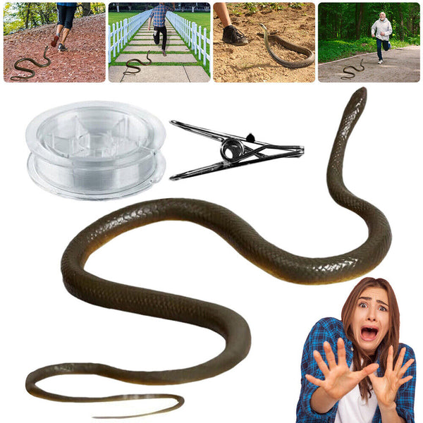 Fake Realistic Snake Lifelike Scary Rubber Toy Prank Party Joke with String Clip