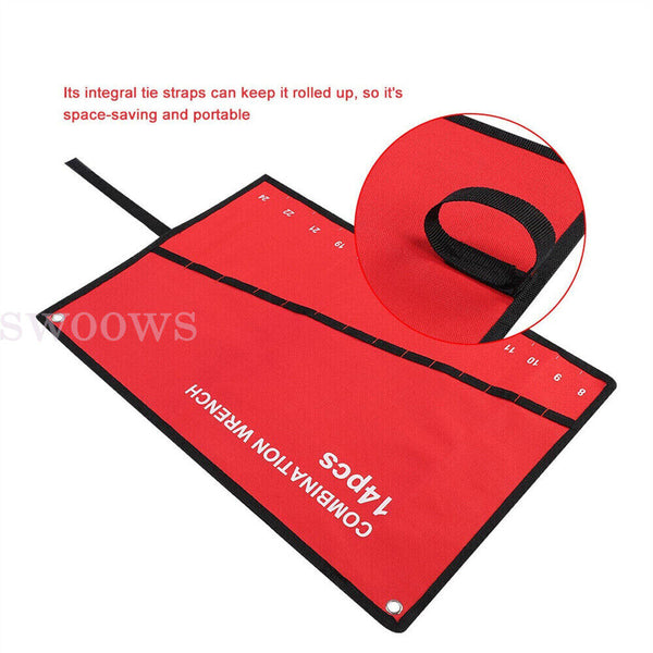 14-25 Pocket Red Canvas Spanner Wrench Storage Bag Tool Roll Up Organizer Pouch