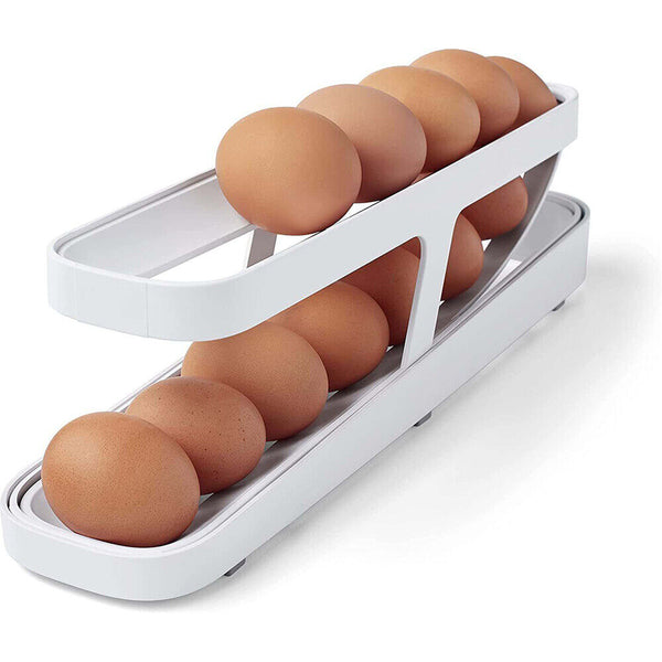 2 Tier Storage Rack Rolldown Refrigerator Egg Dispenser Auto Rolling Egg Holder