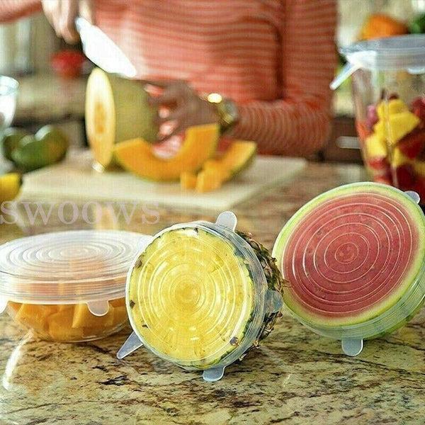 6-12PCS Stretch Reusable Silicone Bowl Wraps Food Saver Cover Seal Lids