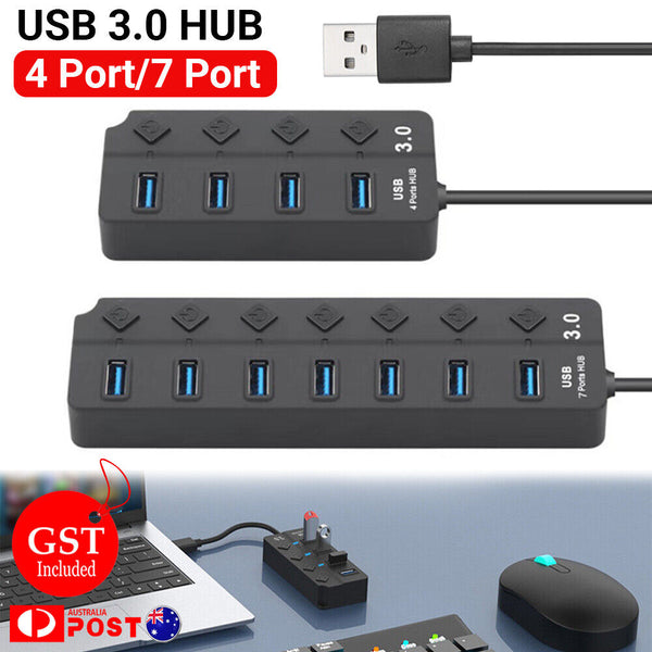 Multi USB 3.0 2.0 Hub 4 Port High Speed Slim Compact Expansion Smart Splitter Au