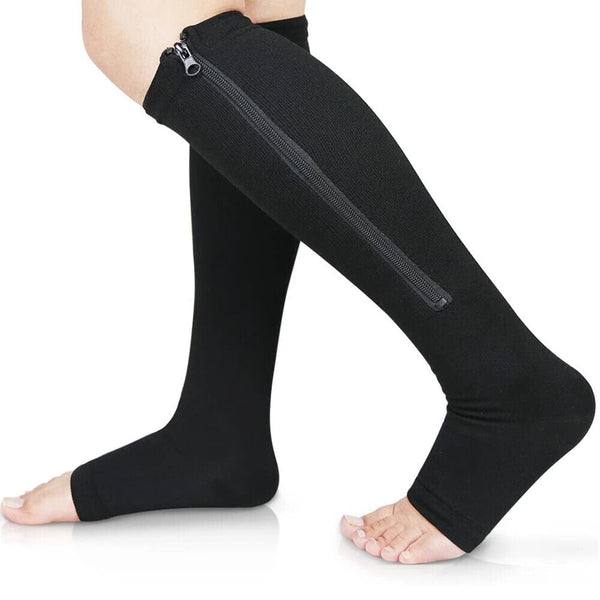 Zip Sox Compression Socks Zipper Leg Support Knee Open Toe Shaper Stockings New