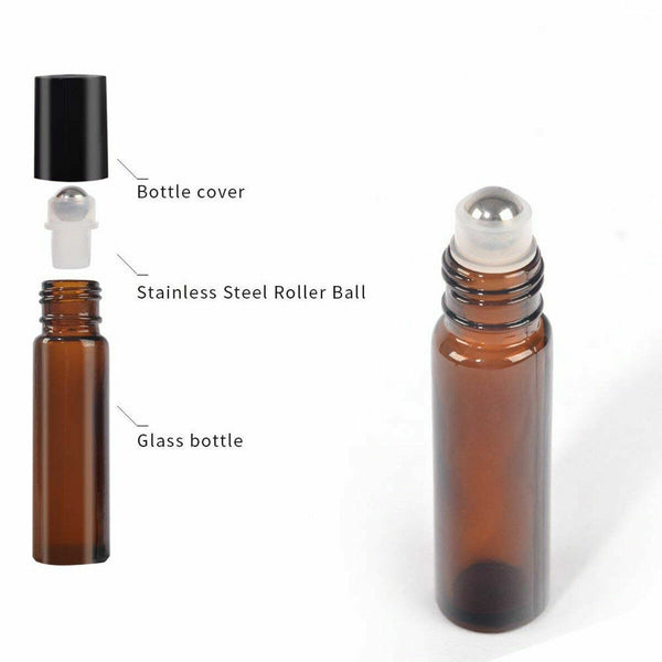 UP200 Roller Bottles Amber Thick Glass Steel Roll on Ball for Essential Oil 10ml