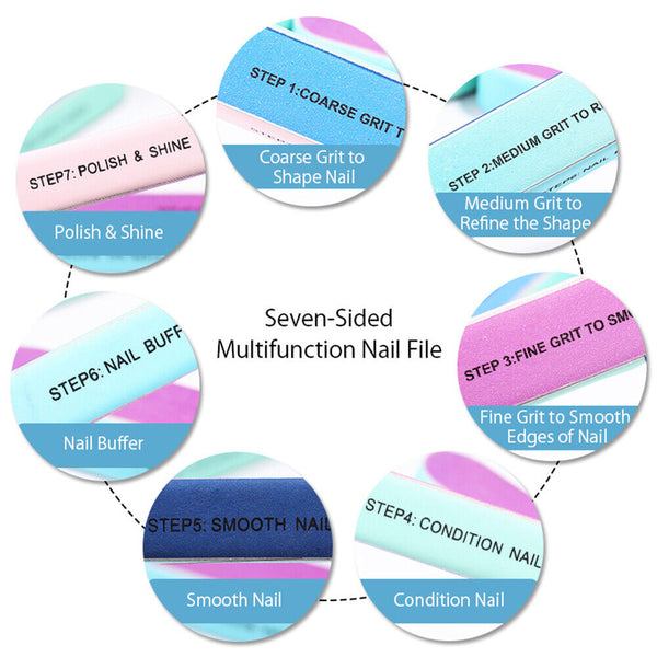 15/30x 7 Way Nail Sanding Block Straight Buffer File Art Sand Surface Manicure