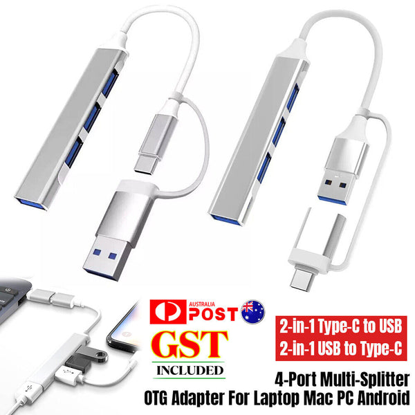 USB C HUB 3.0 Type C 4-Port Multi-Splitter OTG Adapter For Laptop Mac PC Android