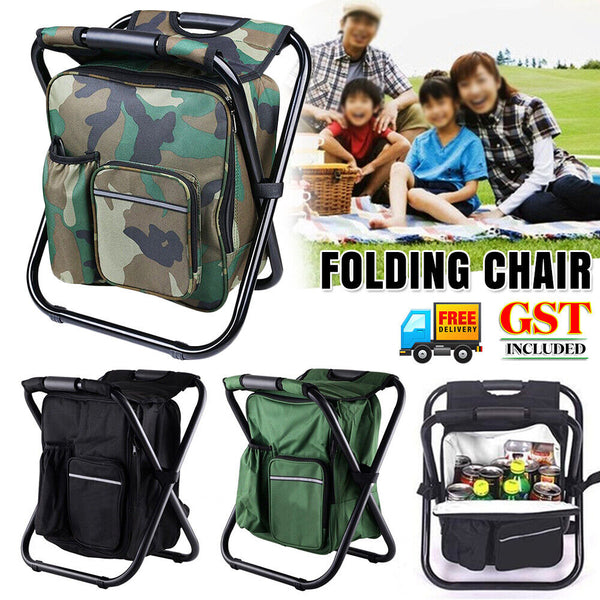 Portable Folding Backpack Chair Camping Stool Cooler Bag Rucksack Beach Fishing