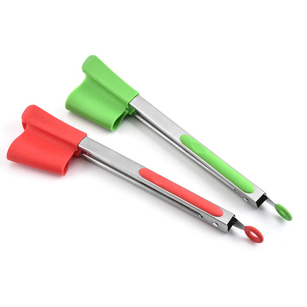 Silicone Cooking Tongs Heat Spatula Stainless Steel Resistant Frame Gadget BBQ