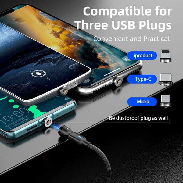 1-2PCS Magnetic 540° Cable-Rotate Phone Charger Cord Durable Nylon Braid-Fast 1M