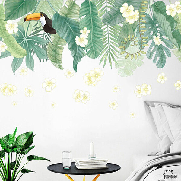 Tropical Green Foliage Leaves Plant Wall Stickers Vinyl Nursery Decor Art Mural