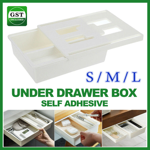 Under Desk Table Drawer Tray Pencil Organizer Hidden Self Storage Adhesive S-L