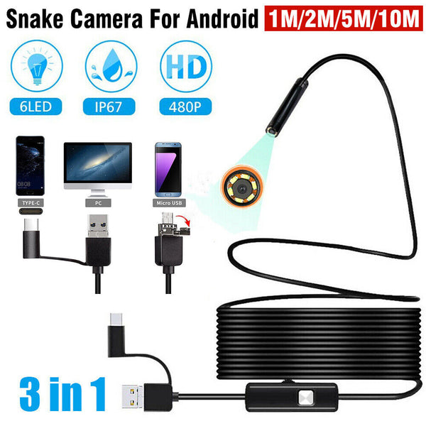 Waterproof HD Endoscope USB Type-C Borescope Inspection Snake Camera For Android