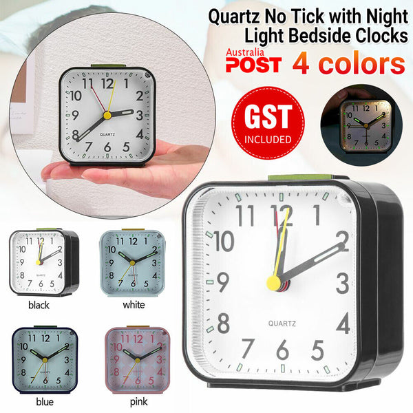 Battery Operated Alarm Clock Quartz No Tick With Night Light Bedside Clocks AU