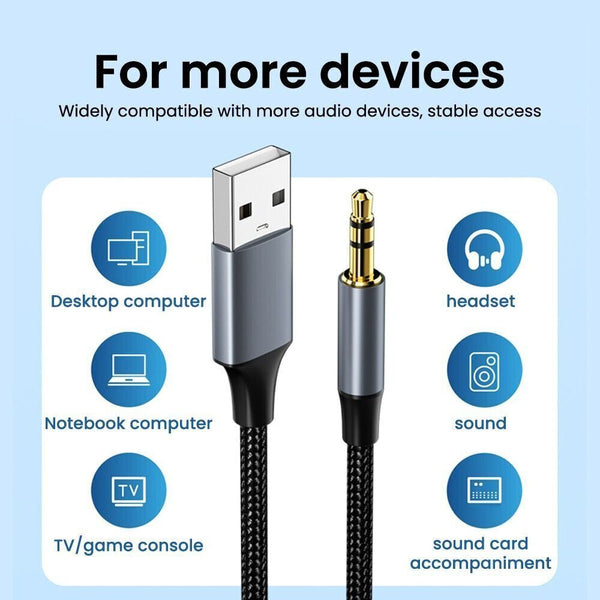 Adapter Wire USB A to 3.5 Jack Male to Male USB to 3.5mm Aux Line Audio Cable