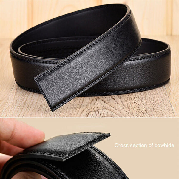 Fashion Mens Genuine Leather Ratchet Belt Automatic Buckle Waistband Waist Strap