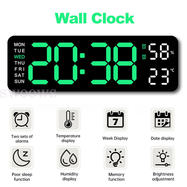 With Calendar Date Temperature LED Large Display USB Clock Digital Wall